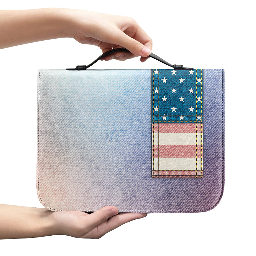 4th of July USA Denim Patchwork Print Leather Bible Cover