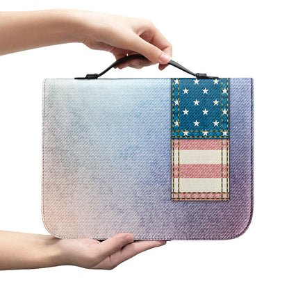 4th of July USA Denim Patchwork Print Leather Bible Cover