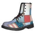 4th of July USA Denim Patchwork Print Lace-Up Boots