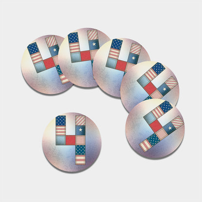 4th of July USA Denim Patchwork Print Leather Coaster Set