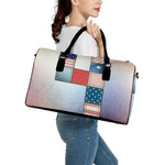4th of July USA Denim Patchwork Print Leather Duffle Bag