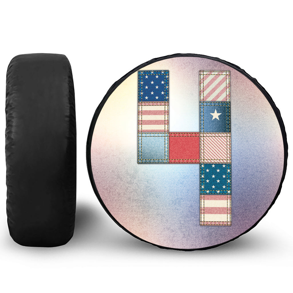 4th of July USA Denim Patchwork Print Leather Spare Tire Cover