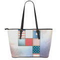 4th of July USA Denim Patchwork Print Leather Tote Bag With Zipper