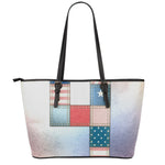 4th of July USA Denim Patchwork Print Leather Tote Bag