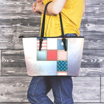 4th of July USA Denim Patchwork Print Leather Tote Bag