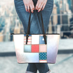 4th of July USA Denim Patchwork Print Leather Tote Bag