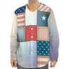 4th of July USA Denim Patchwork Print Long Sleeve Baseball Jersey