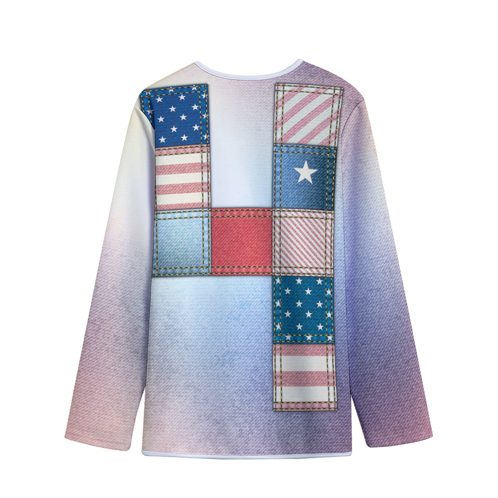 4th of July USA Denim Patchwork Print Long Sleeve Short Coat
