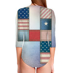 4th of July USA Denim Patchwork Print Long Sleeve Swimsuit