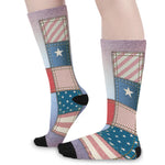 4th of July USA Denim Patchwork Print Long Socks