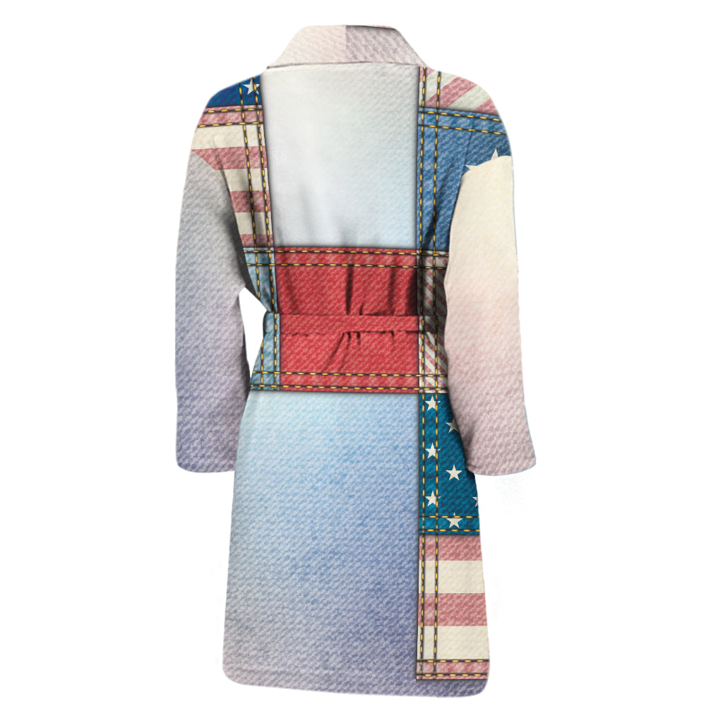 4th of July USA Denim Patchwork Print Men's Bathrobe