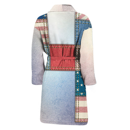 4th of July USA Denim Patchwork Print Men's Bathrobe