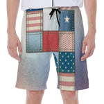4th of July USA Denim Patchwork Print Men's Beach Shorts