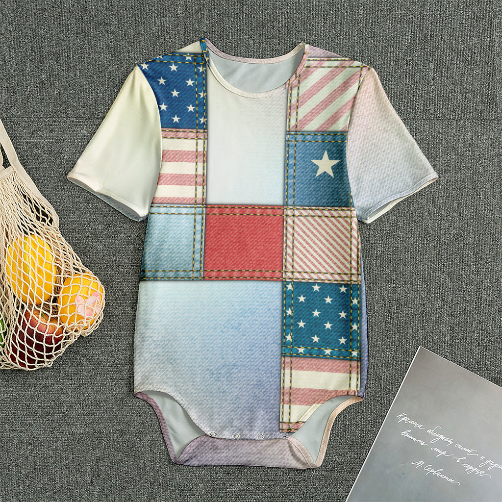 4th of July USA Denim Patchwork Print Men's Bodysuit