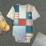4th of July USA Denim Patchwork Print Men's Bodysuit