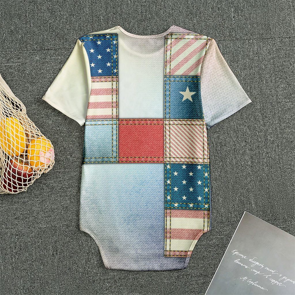 4th of July USA Denim Patchwork Print Men's Bodysuit