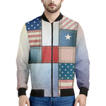 4th of July USA Denim Patchwork Print Men's Bomber Jacket