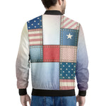 4th of July USA Denim Patchwork Print Men's Bomber Jacket