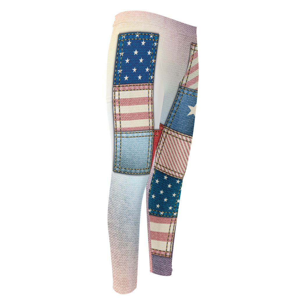 4th of July USA Denim Patchwork Print Men's Compression Pants