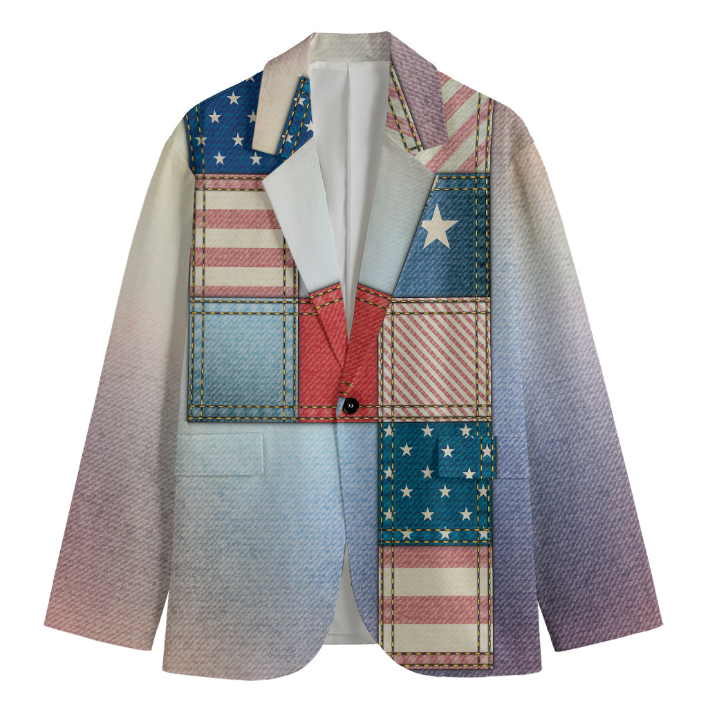 4th of July USA Denim Patchwork Print Men's Cotton Blazer