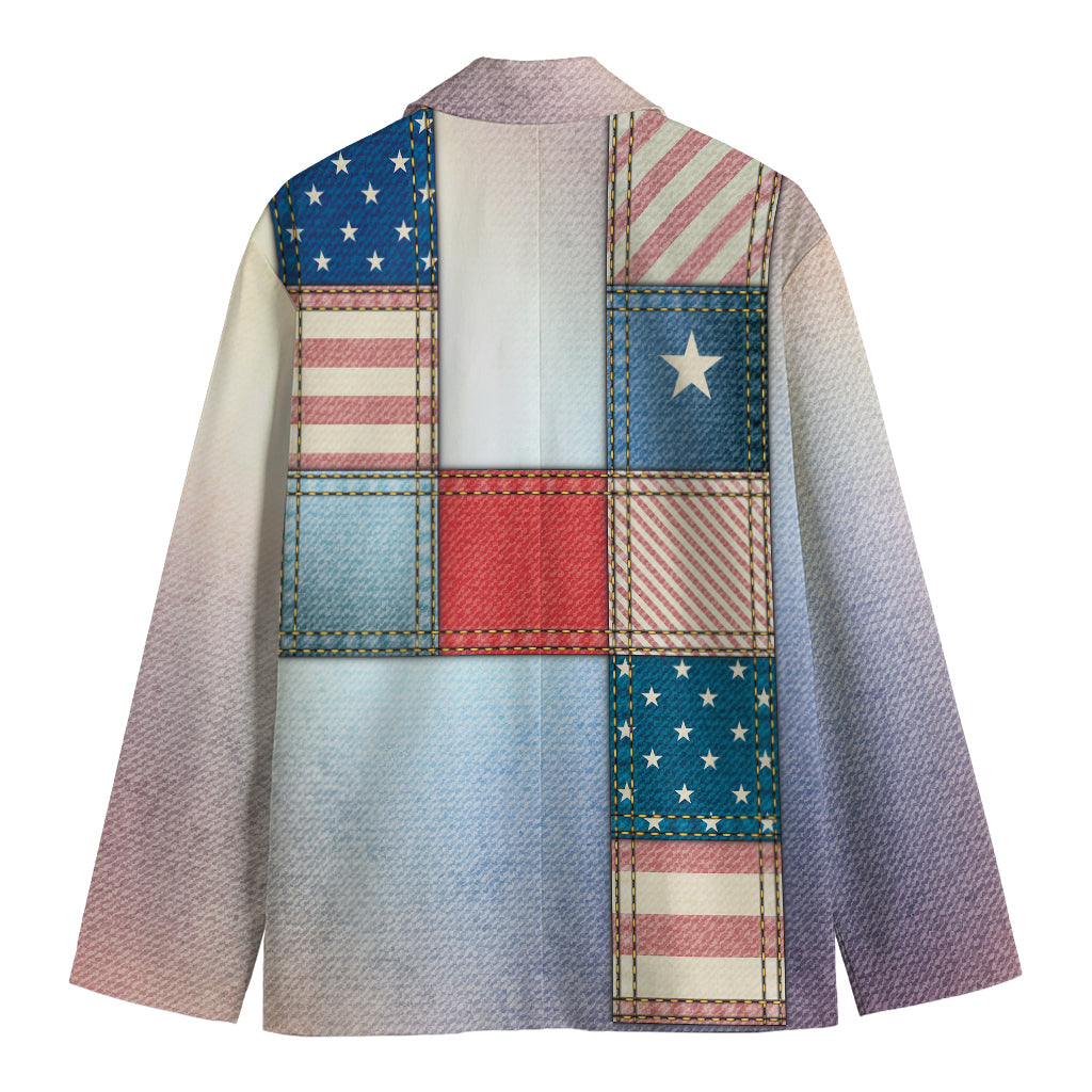 4th of July USA Denim Patchwork Print Men's Cotton Blazer