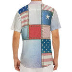 4th of July USA Denim Patchwork Print Men's Deep V-Neck Shirt