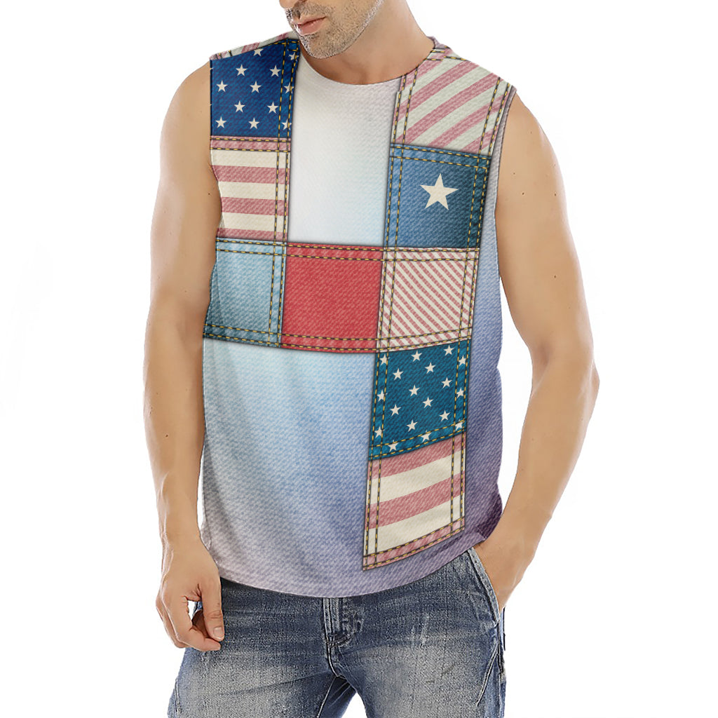 4th of July USA Denim Patchwork Print Men's Fitness Tank Top