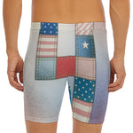 4th of July USA Denim Patchwork Print Men's Long Boxer Briefs