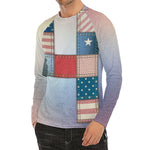 4th of July USA Denim Patchwork Print Men's Long Sleeve Rash Guard