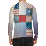4th of July USA Denim Patchwork Print Men's Long Sleeve Rash Guard