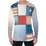 4th of July USA Denim Patchwork Print Men's Long Sleeve T-Shirt