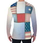 4th of July USA Denim Patchwork Print Men's Long Sleeve T-Shirt