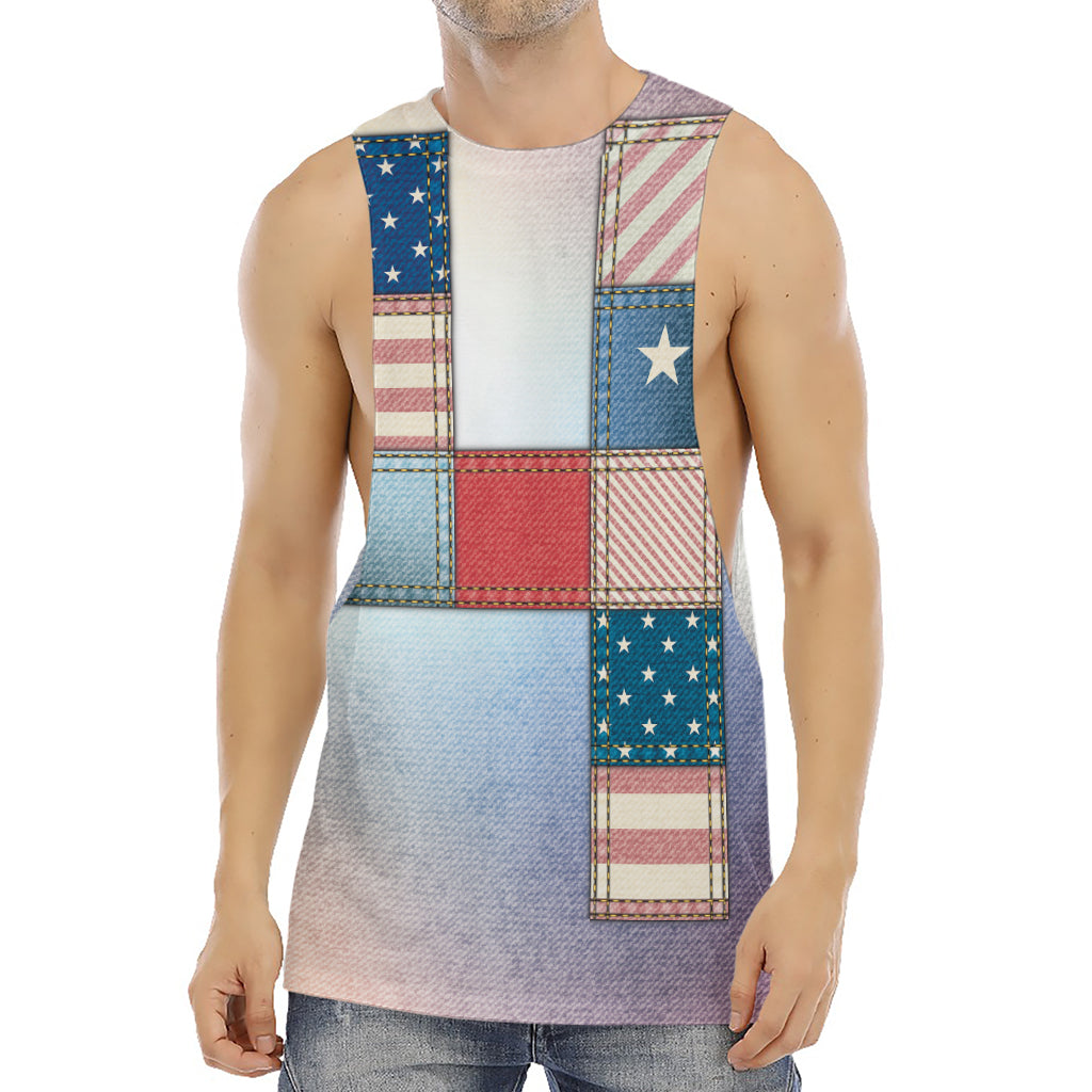 4th of July USA Denim Patchwork Print Men's Muscle Tank Top