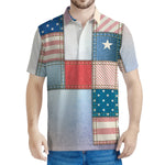 4th of July USA Denim Patchwork Print Men's Polo Shirt