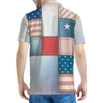 4th of July USA Denim Patchwork Print Men's Polo Shirt