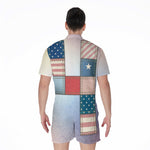 4th of July USA Denim Patchwork Print Men's Rompers