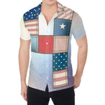 4th of July USA Denim Patchwork Print Men's Shirt