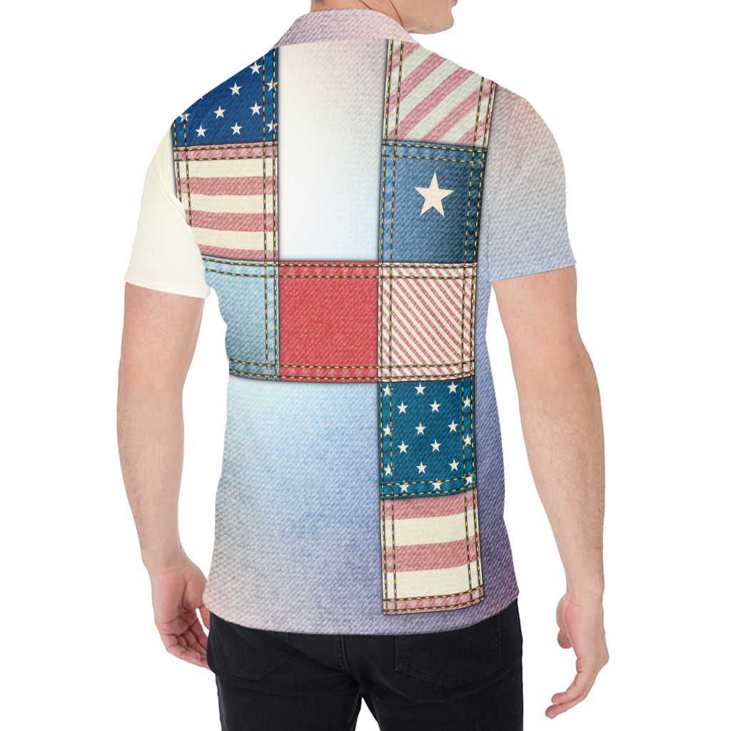 4th of July USA Denim Patchwork Print Men's Shirt
