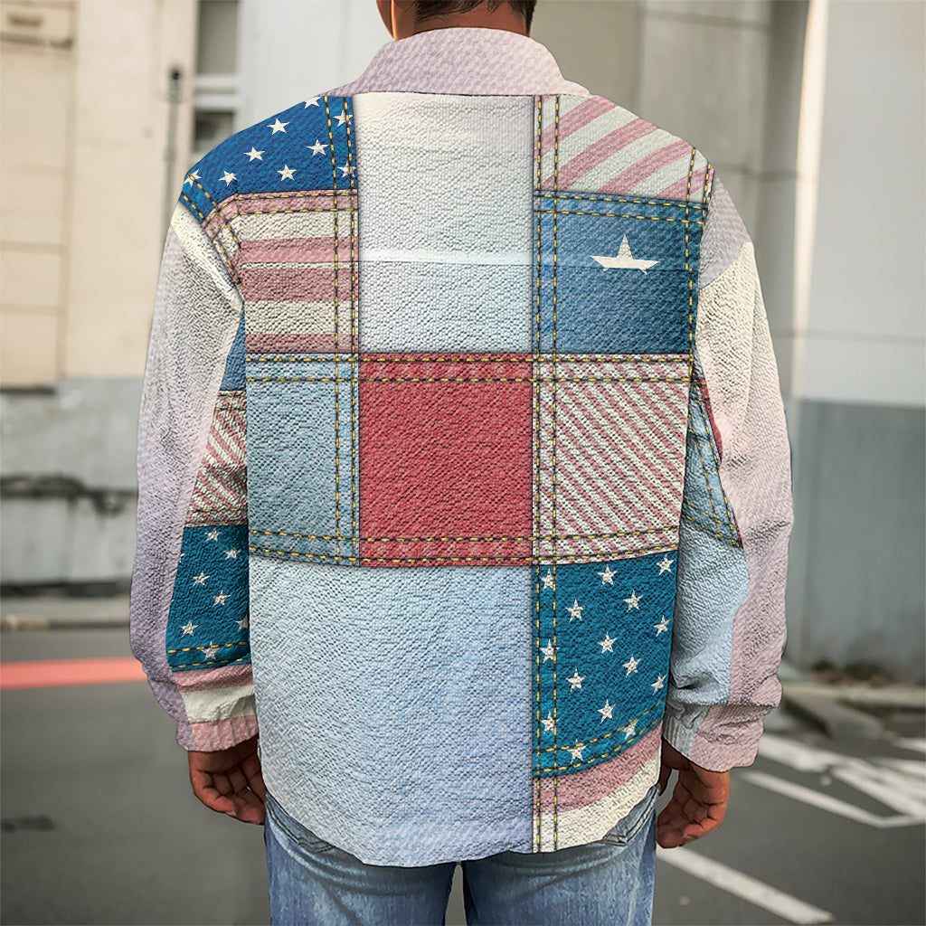 4th of July USA Denim Patchwork Print Men's Shirt Jacket