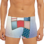 4th of July USA Denim Patchwork Print Men's Short Boxer Briefs