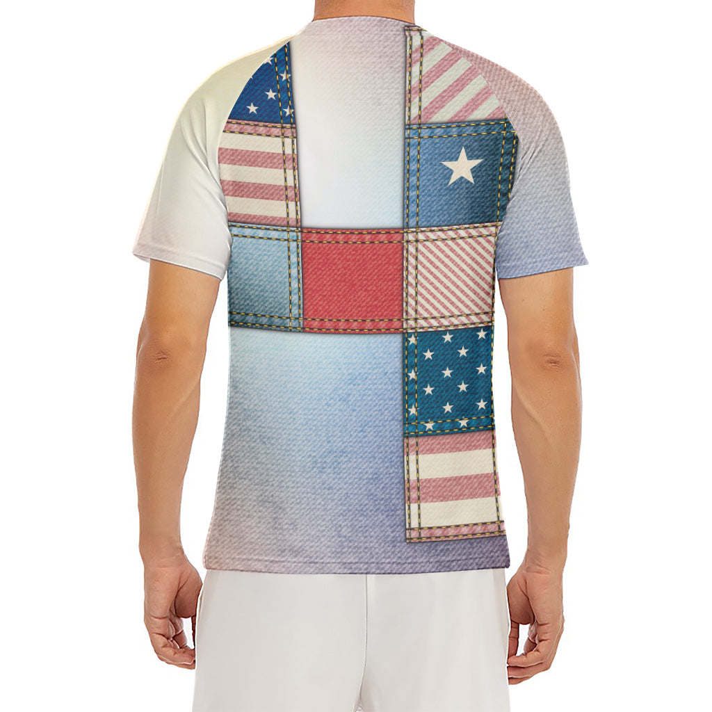 4th of July USA Denim Patchwork Print Men's Short Sleeve Rash Guard