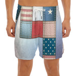 4th of July USA Denim Patchwork Print Men's Split Running Shorts
