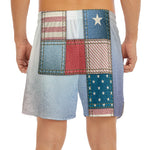 4th of July USA Denim Patchwork Print Men's Split Running Shorts