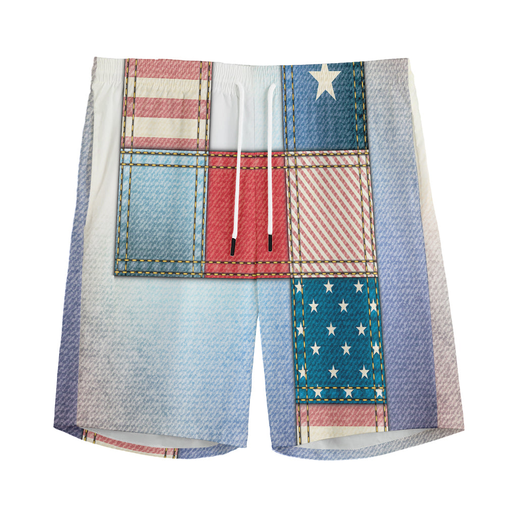 4th of July USA Denim Patchwork Print Men's Sports Shorts