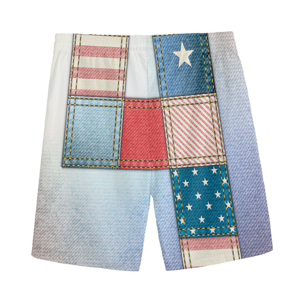 4th of July USA Denim Patchwork Print Men's Sports Shorts