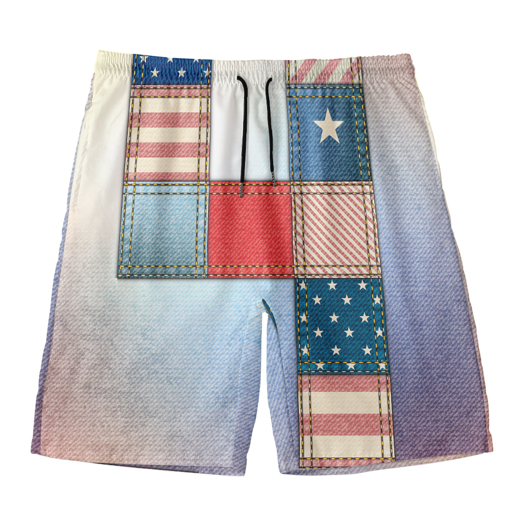 4th of July USA Denim Patchwork Print Men's Swim Trunks