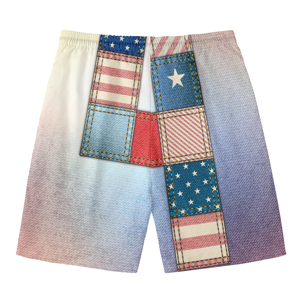 4th of July USA Denim Patchwork Print Men's Swim Trunks