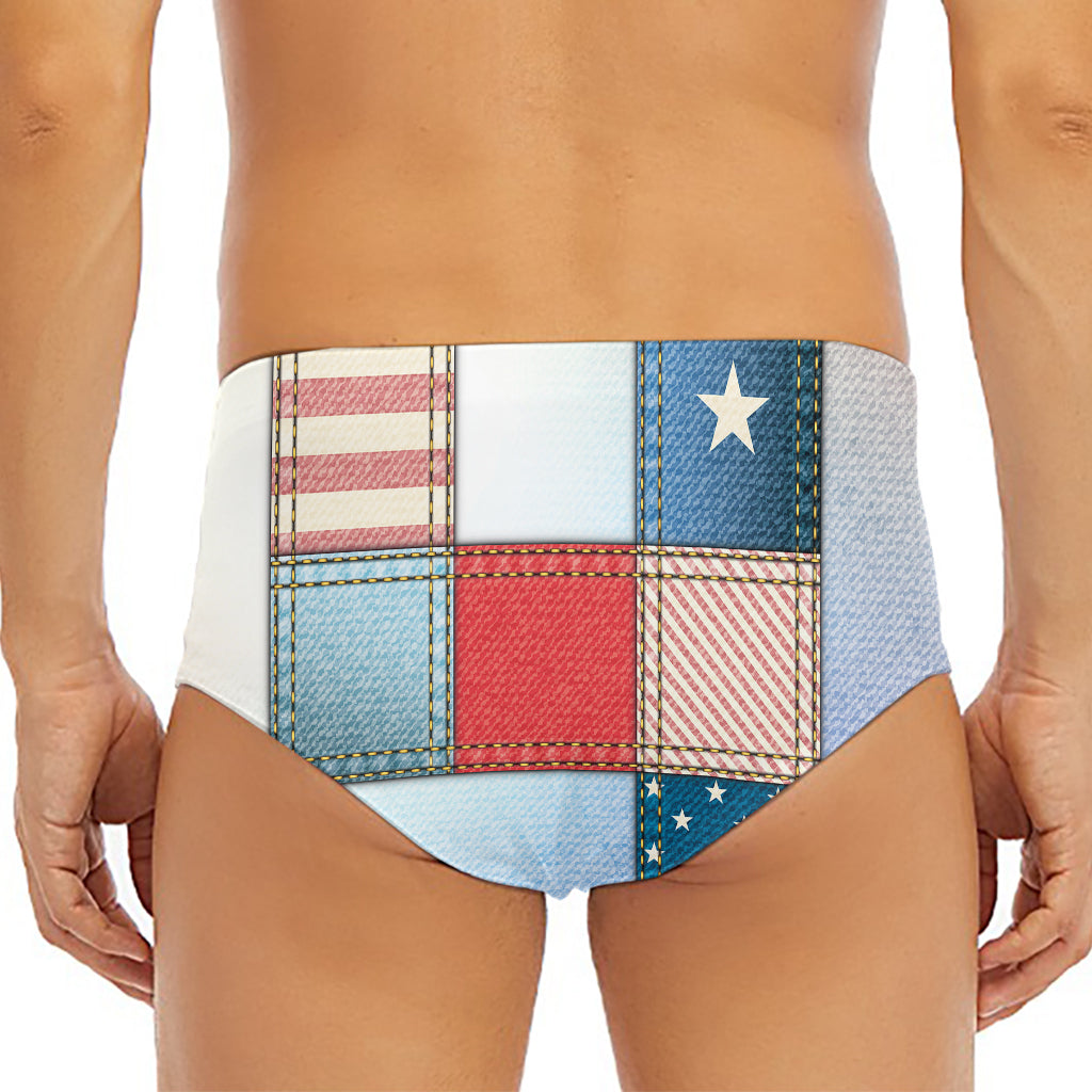 4th of July USA Denim Patchwork Print Men's Triangle Swim Briefs