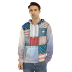 4th of July USA Denim Patchwork Print Men's Velvet Pullover Hoodie