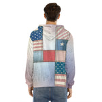 4th of July USA Denim Patchwork Print Men's Velvet Pullover Hoodie